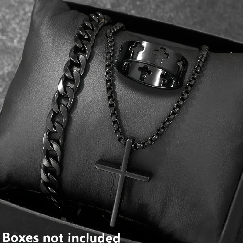 Men Accessories Ring And Bracelet - Cross-Style Accessoires-Set Armband Halskette Ring 3-teilig