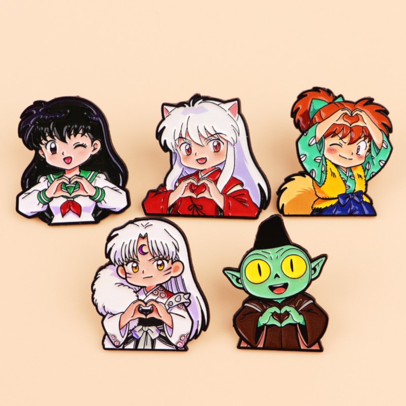 Lapel Pin Enamel - Niedliche Wolfsohren-Fantasiefigur mit Herz-Geste Emaille-Pins Anime-Figur
