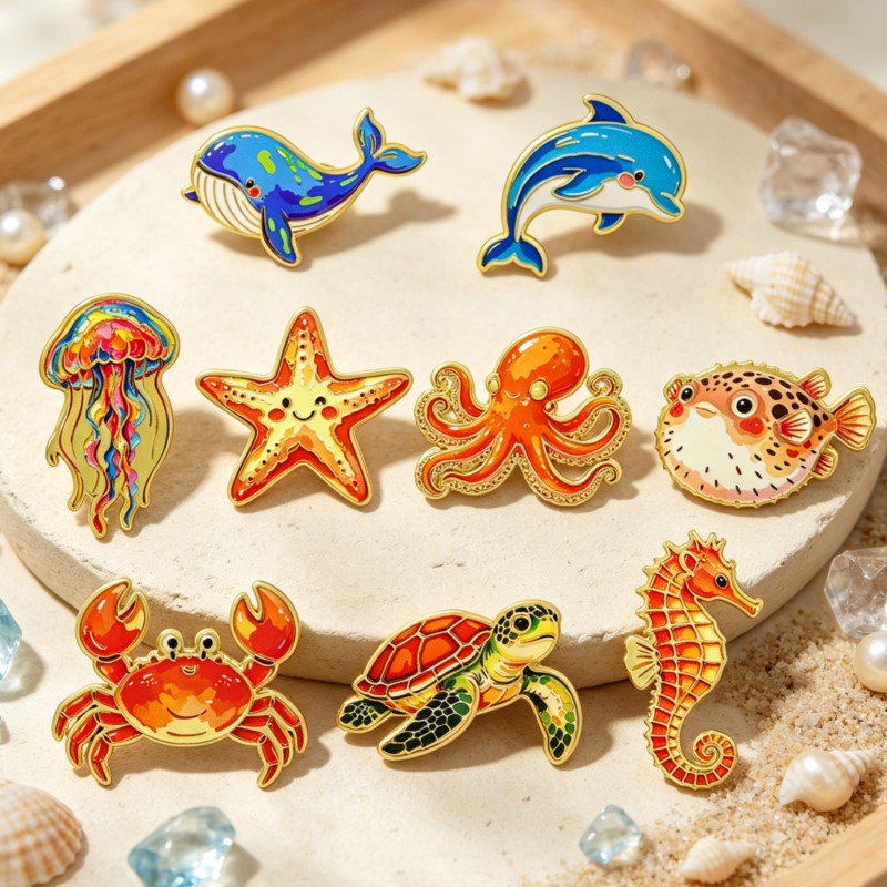 Lapel Pin Enamel - Lebendige Meerestier-Emaille-Anstecknadel, niedliche Meeresbewohner-Brosche, Anstecknadel für