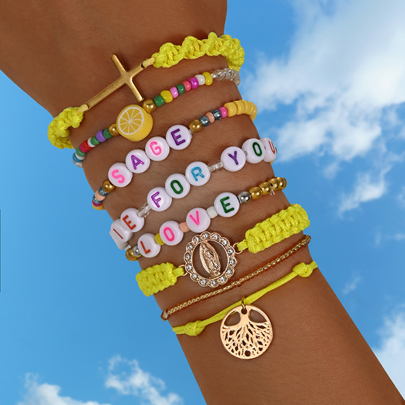 Men'S Accessories Jewelry Sale - Böhmisches gelbes kreatives Buchstaben-Anhänger-Armband, 1-teiliges handgewebtes