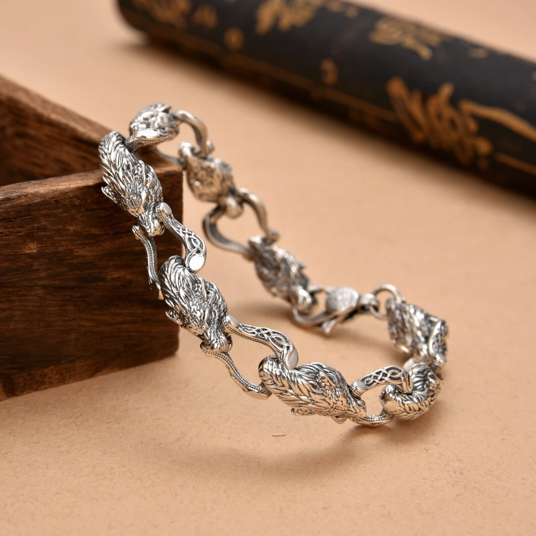 Men Accessories Ring And Bracelet - Neues Wolfskopf-Verbindungsarmband mit herrschsüchtiger Persönlichkeit, Geschenk
