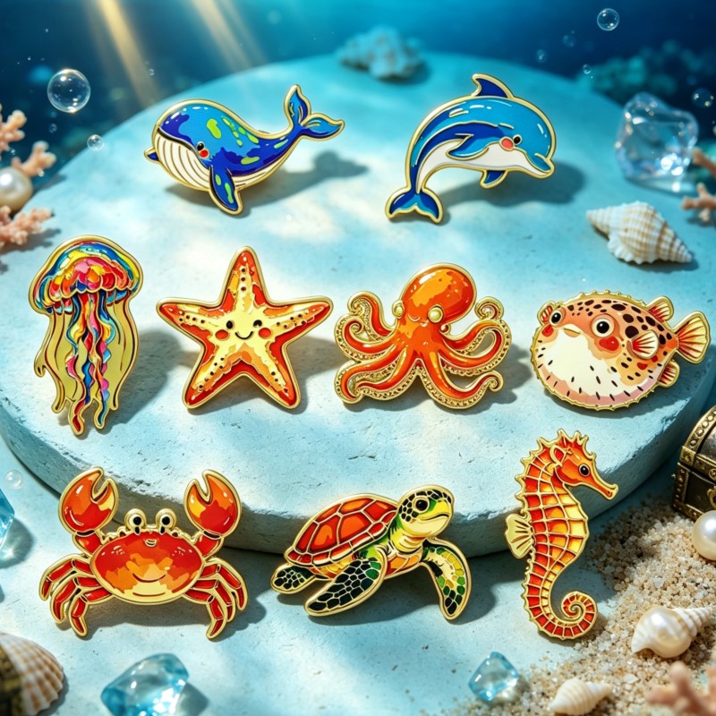 Lebendige Meerestier-Emaille-A – Lapel Pin Enamel Bewertung und Preis